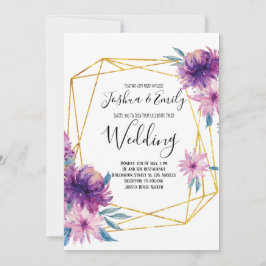 Invitación Boda Elegante Floral Dorado Púrpura