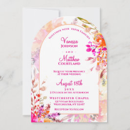 Invitación Boda elegante floral en forma de arco naranja rosa