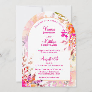 Invitación Boda elegante floral en forma de arco naranja rosa