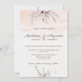 Invitación Boda elegante floral gris y rosa