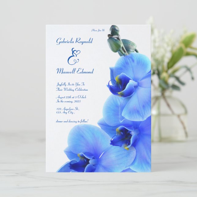 Invitación Boda Elegante Floral Love Blue Orchids (Anverso de pie)