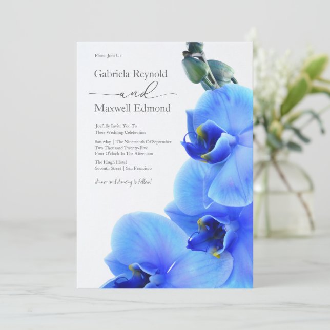Invitación Boda Elegante Floral Love Blue Orchids (Anverso de pie)