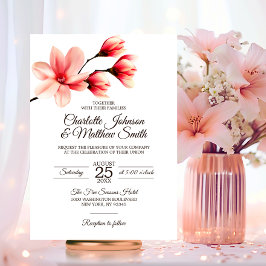 Invitación Boda elegante floral Magnolia Coral Rosa