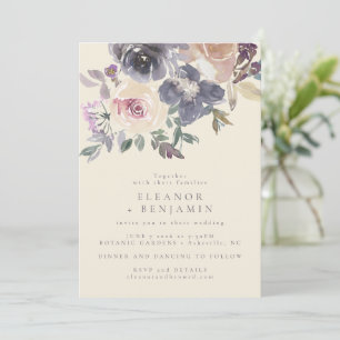 Invitación Boda elegante floral moderna de color púrpura acua
