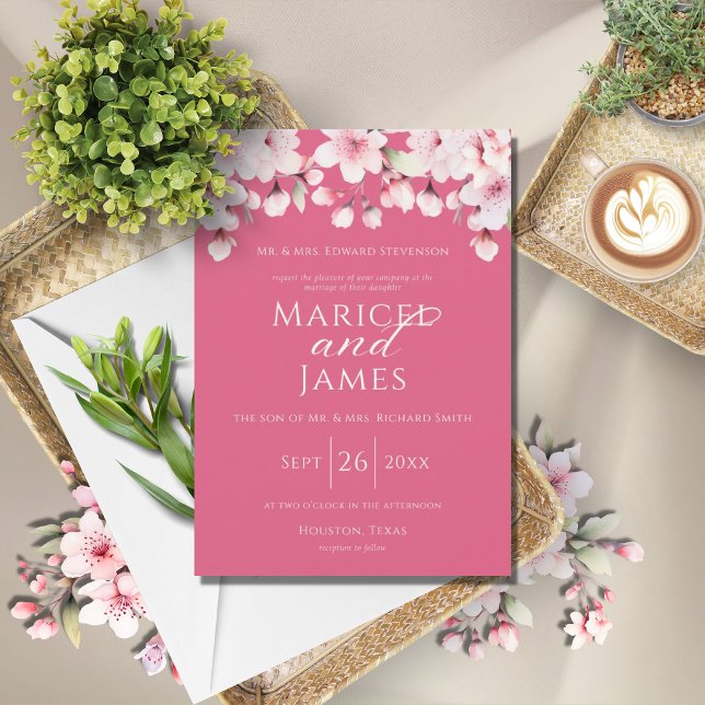 Invitación Boda elegante floral moderna rosa y blanca (Subido por el creador)