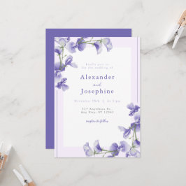 Invitación Boda elegante floral morada y geométrica plateada