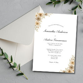 Invitación Boda elegante floral neutra de color beige