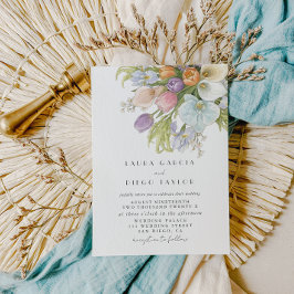 Invitación Boda elegante floral pastel acuarela