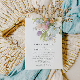 Invitación Boda elegante floral pastel acuarela