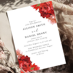 Invitación Boda elegante floral roja y rosa