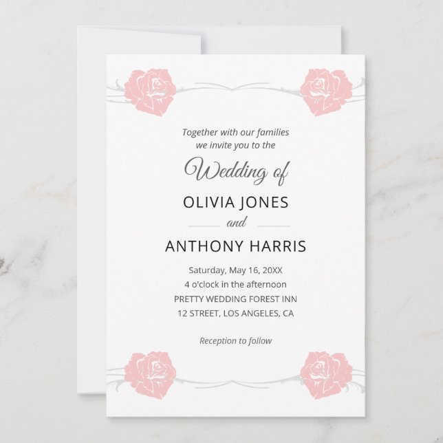 Invitación Boda elegante floral rosa geométrica  (Anverso)