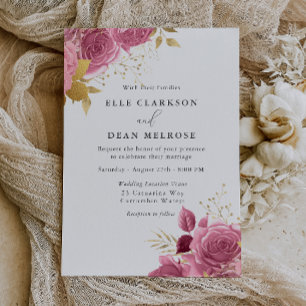 Invitación Boda elegante floral rosa y dorado