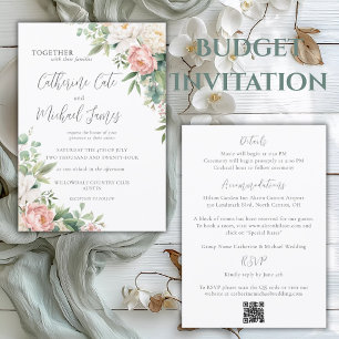 Invitación Boda elegante floral rosa y marfil presupuesto