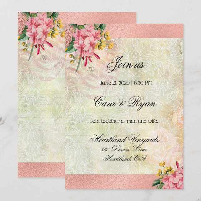 Invitación Boda elegante floral rústica vintage campestre (Anverso / Reverso)