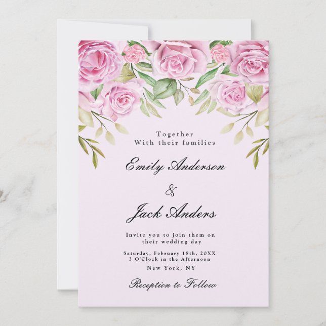 Invitación boda elegante floral suave rosa suave de primavera (Anverso)