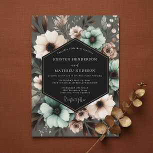 Invitación Boda Elegante Floral Turquesa y Melancólica