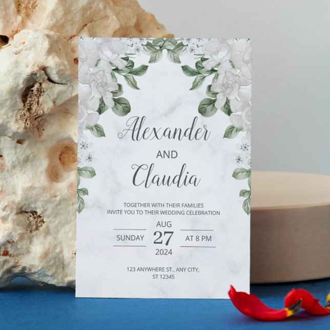 Invitación Boda elegante floral verde blanco minimalista (Subido por el creador)