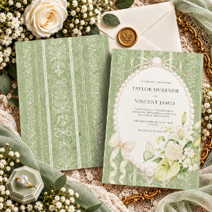 Invitación Boda elegante floral verde sabio grandmillenial