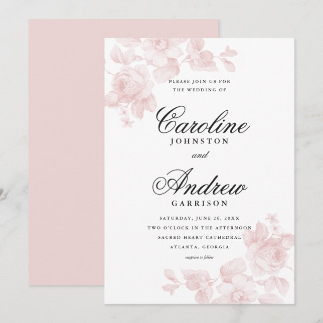 Invitación Boda elegante floral vintage (Anverso / Reverso)
