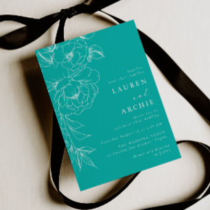 Invitación Boda elegante floral vintage azul y blanco