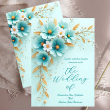 Boda elegante flores azul turquesa blanco dorado