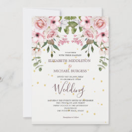 Invitación Boda Elegante Foliage Floral Rosa