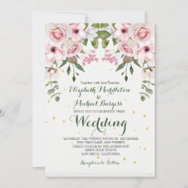 Invitación Boda Elegante Foliage Floral Verde Rosa