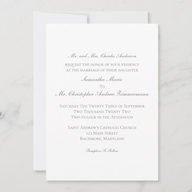 Invitación Boda elegante formal clásica de plata (Anverso)