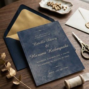 Invitación Boda elegante formal con guión dorado acuarela nav