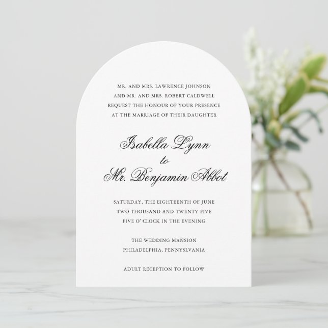 Invitación Boda elegante formal tradicional en blanco y negro (Anverso de pie)