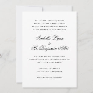 Invitación Boda elegante formal tradicional en blanco y negro