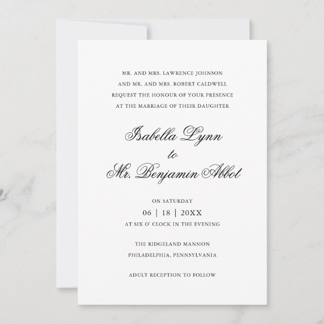 Invitación Boda elegante formal tradicional en blanco y negro (Anverso)