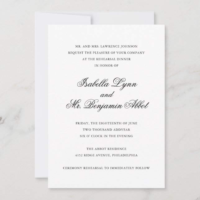 Invitación Boda elegante formal tradicional en blanco y negro (Anverso)