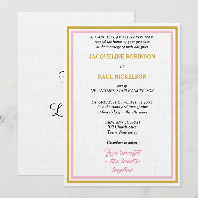 Invitación Boda elegante geométrica rosa dorado (Anverso / Reverso)