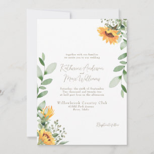 Invitación Boda Elegante Girasoles Texto Dorado Sin Padres