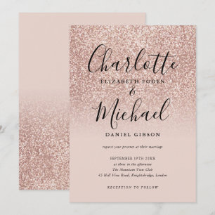 Invitación Boda Elegante Glitter Rosa Dorado
