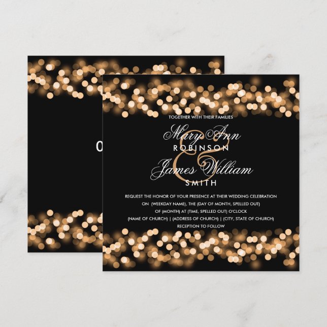 Invitación Boda elegante Gold Hollywood Glam (Anverso / Reverso)