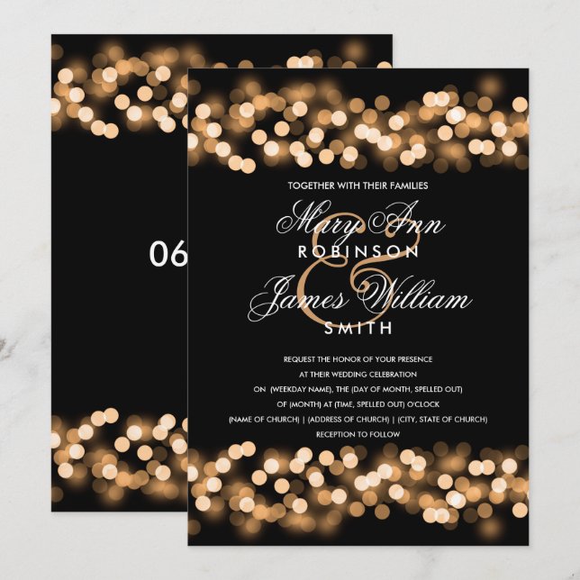 Invitación Boda elegante Gold Hollywood Glam (Anverso / Reverso)
