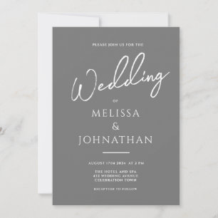Invitación Boda elegante gris blanca y blanca de escritura mi