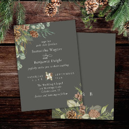 Invitación Boda elegante gris piedra pino vegetación invernal