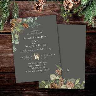 Invitación Boda elegante gris piedra pino vegetación invernal
