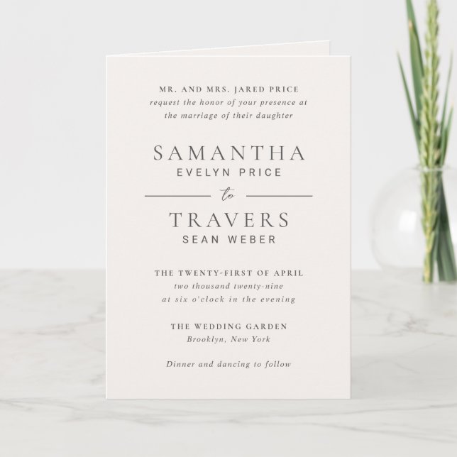 Invitación Boda elegante gris tradicional (Anverso)