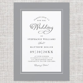 Invitación Boda elegante gris y blanca caligrafía moderna