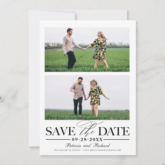 Invitación Boda Elegante Guardar El Collage de fotos Fecha 2 (Anverso)