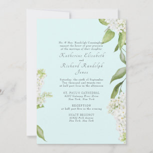 Invitación Boda Elegante Hortensia Blanca Seafoam II