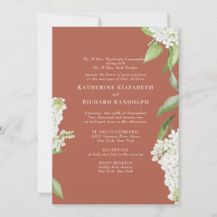 Invitación Boda Elegante Hydrangea Blanca con Fondo de Canela