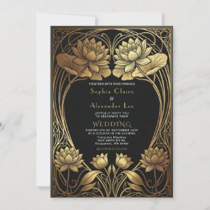 Invitación Boda Elegante Inspirada en Loto Art Nouveau