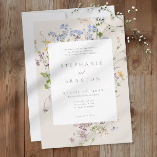 Invitación Boda elegante jardín de flores silvestres crema