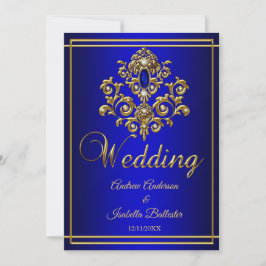 Invitación Boda Elegante Joya Azul Real Dorado 2
