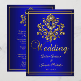 Invitación Boda Elegante Joya Azul Real Dorado 2